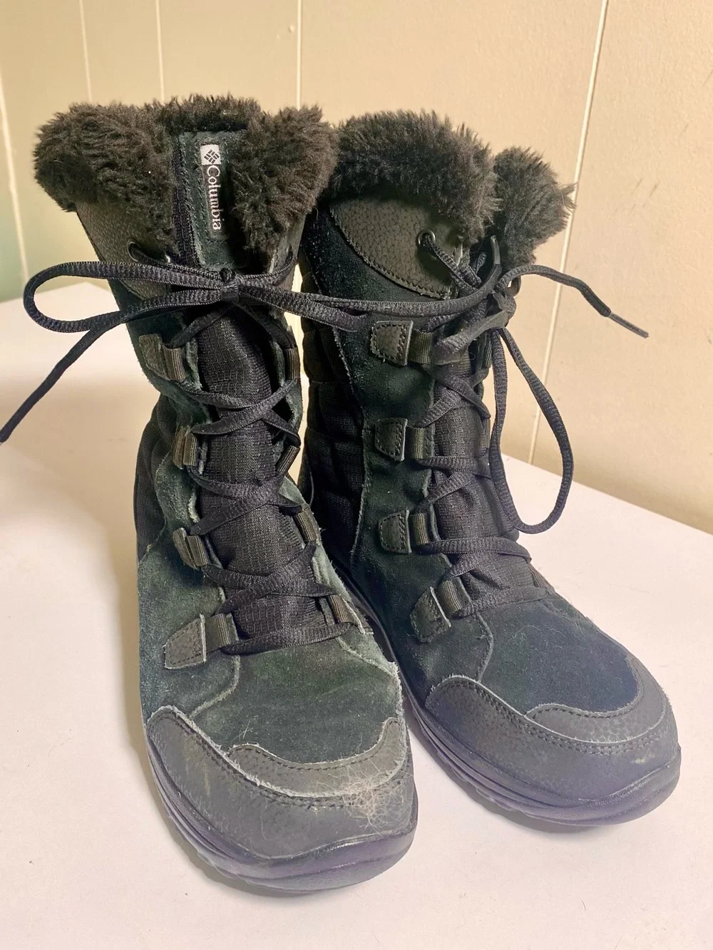 Columbia Ice Maiden II Women Waterproof Winter Boots Size 9 Black Leather Laceup